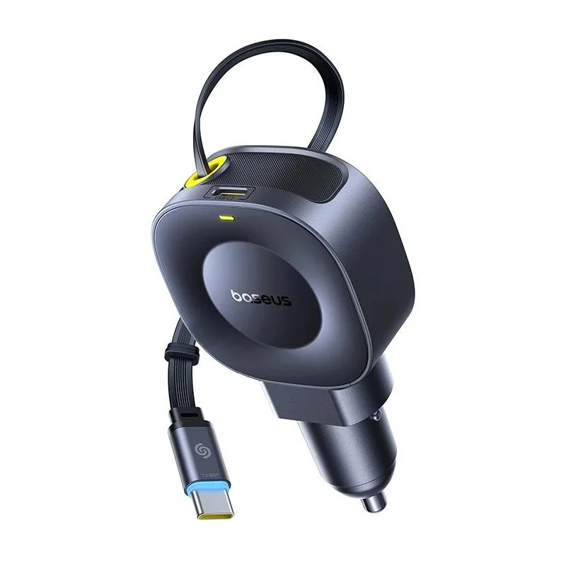 45W Dual USB-C Fast Car Charger with Retractable Cable