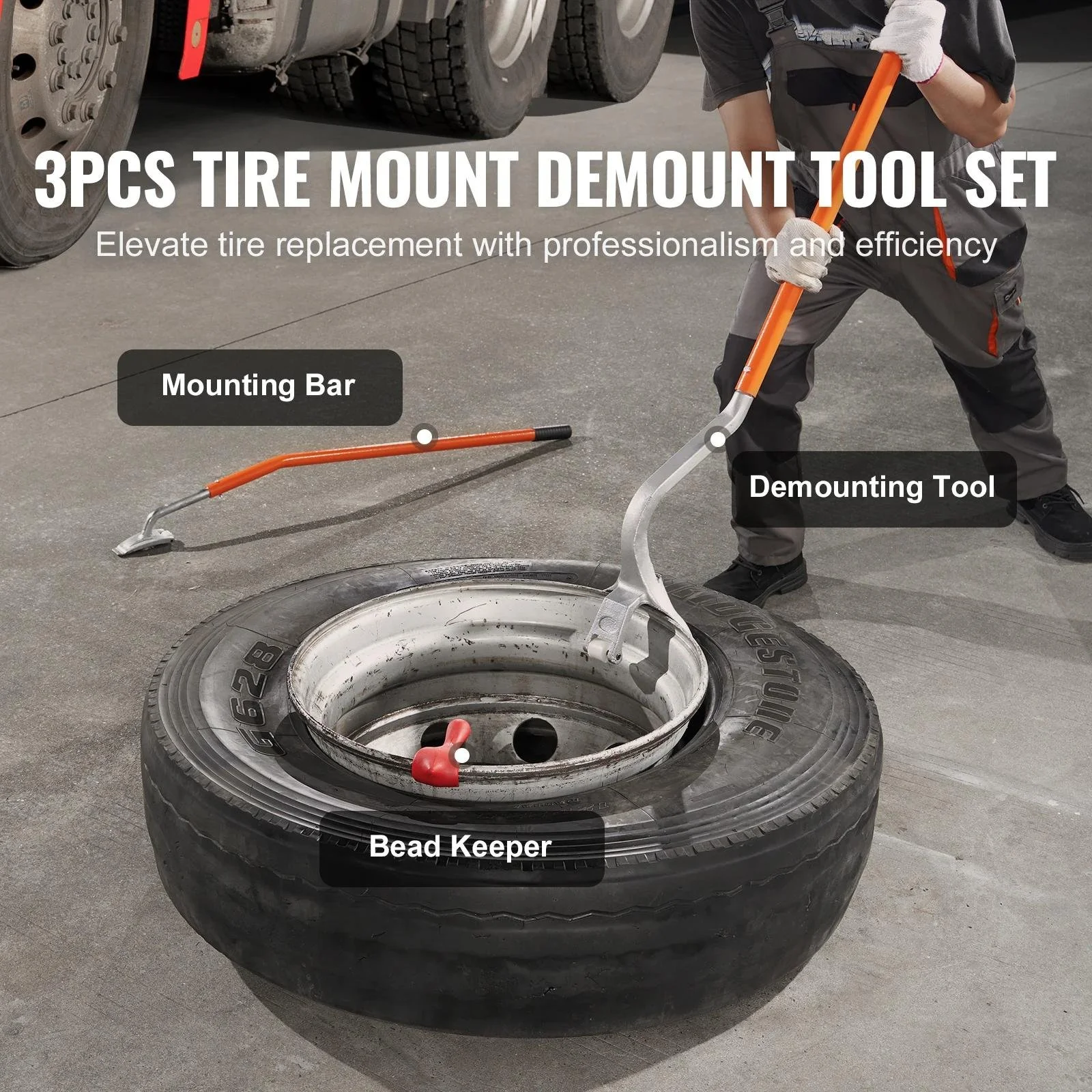 Heavy-Duty Tire Mount & Demount Tool Kit for 22.5"-24.5" Tires
