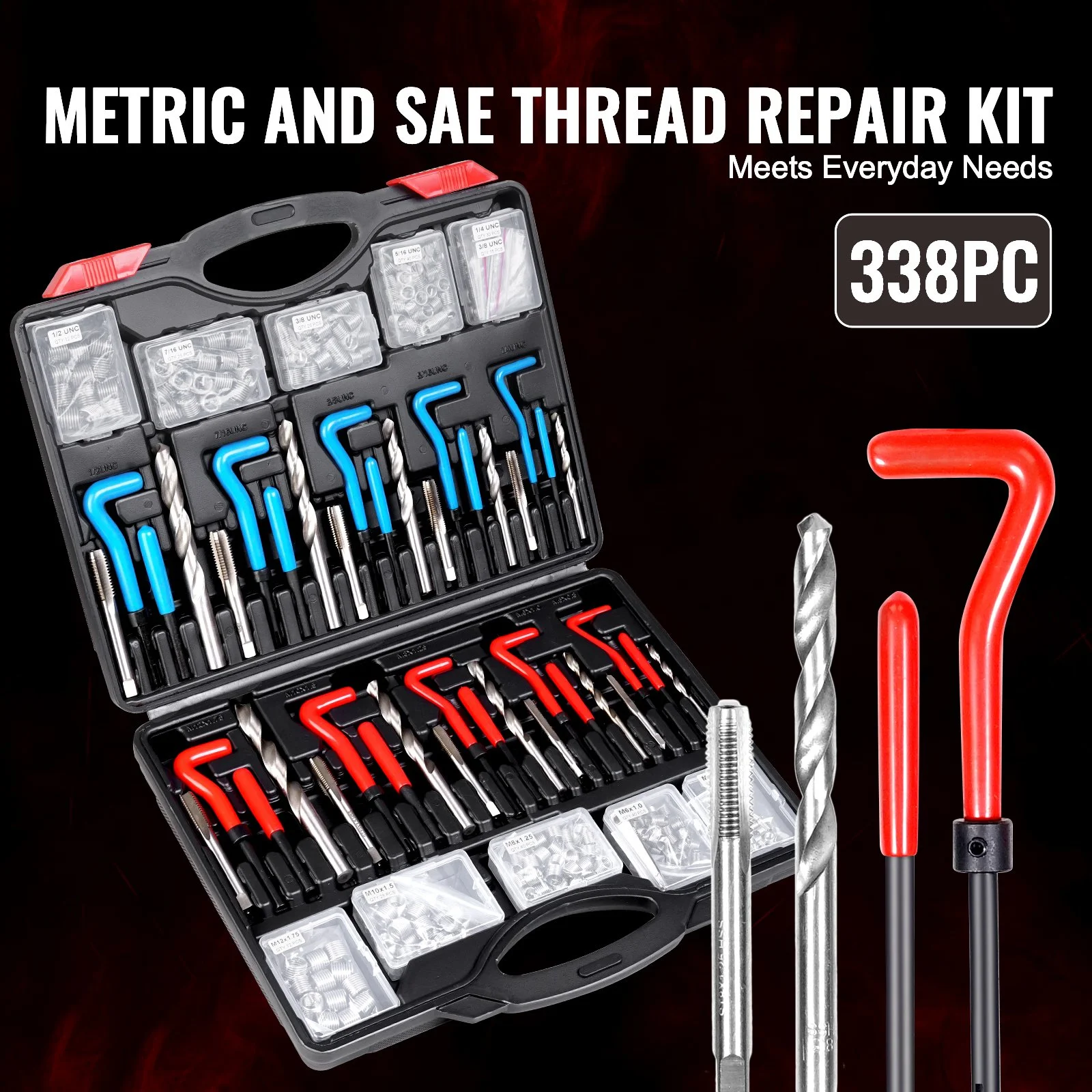 Complete Helicoil Thread Repair Kit SAE & Metric Rethreading Tool Set