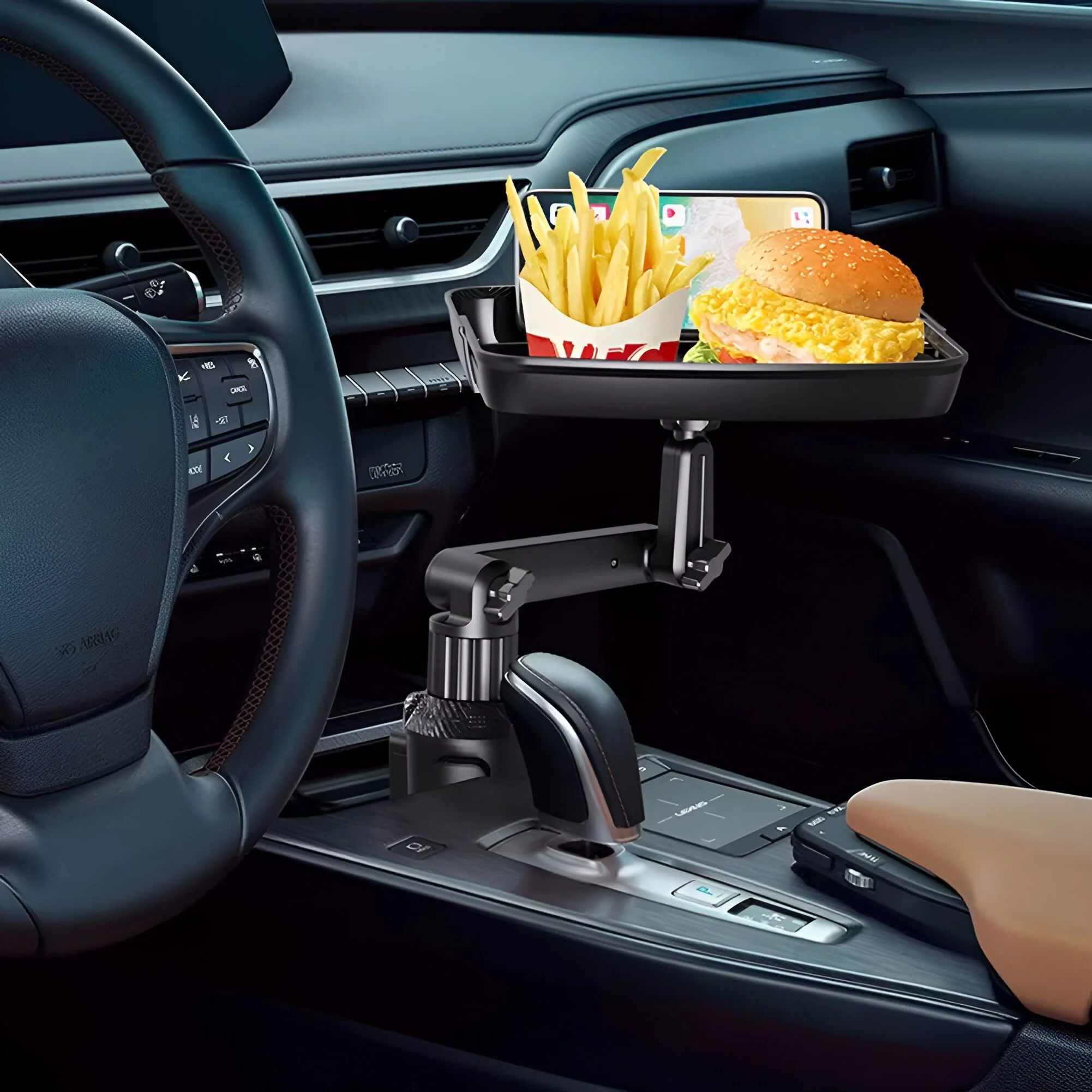 360° Adjustable Car Cup Holder Tray Table for Eating & Storage