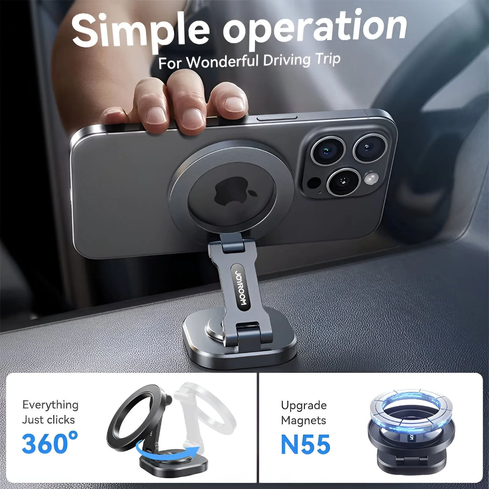 Magnetic Foldable Car Phone Holder with 360° Rotation & Super Strong Grip