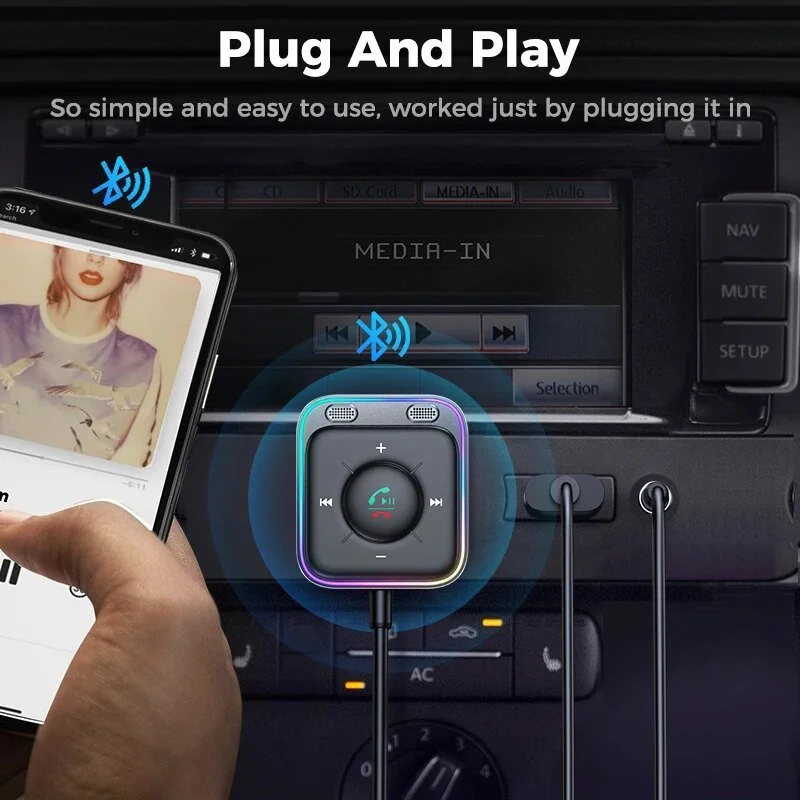 Bluetooth 5.3 AUX Car Adapter with Dual Mic Noise Reduction