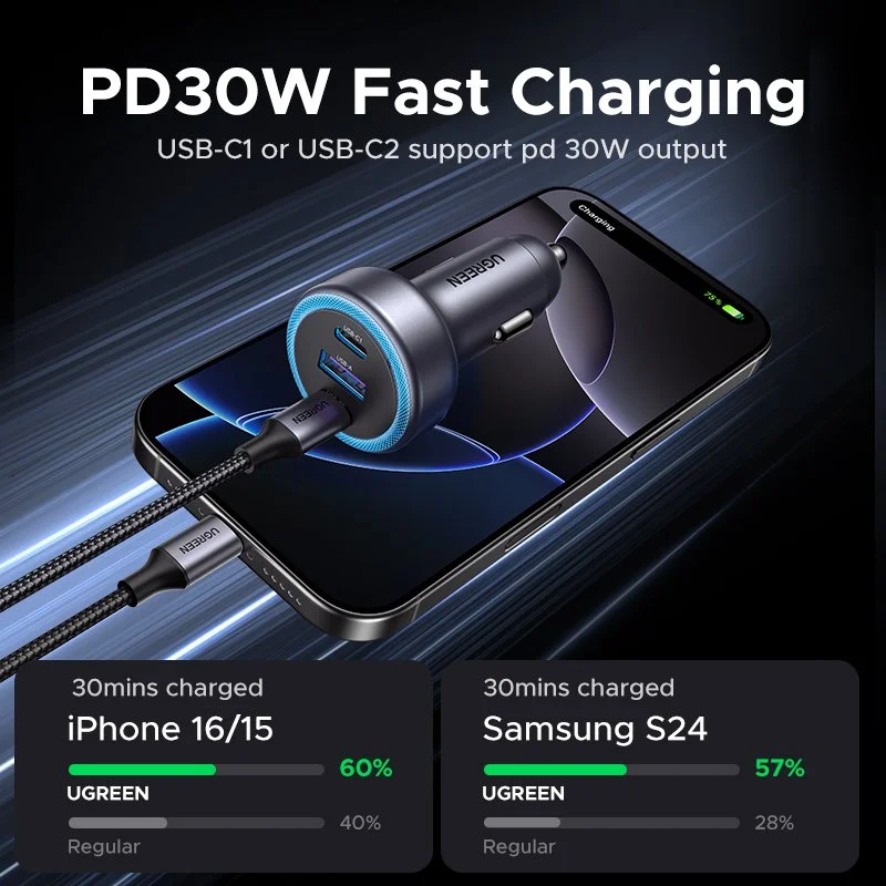 30W Dual USB-C Fast Car Charger for iPhone & USB-C Devices