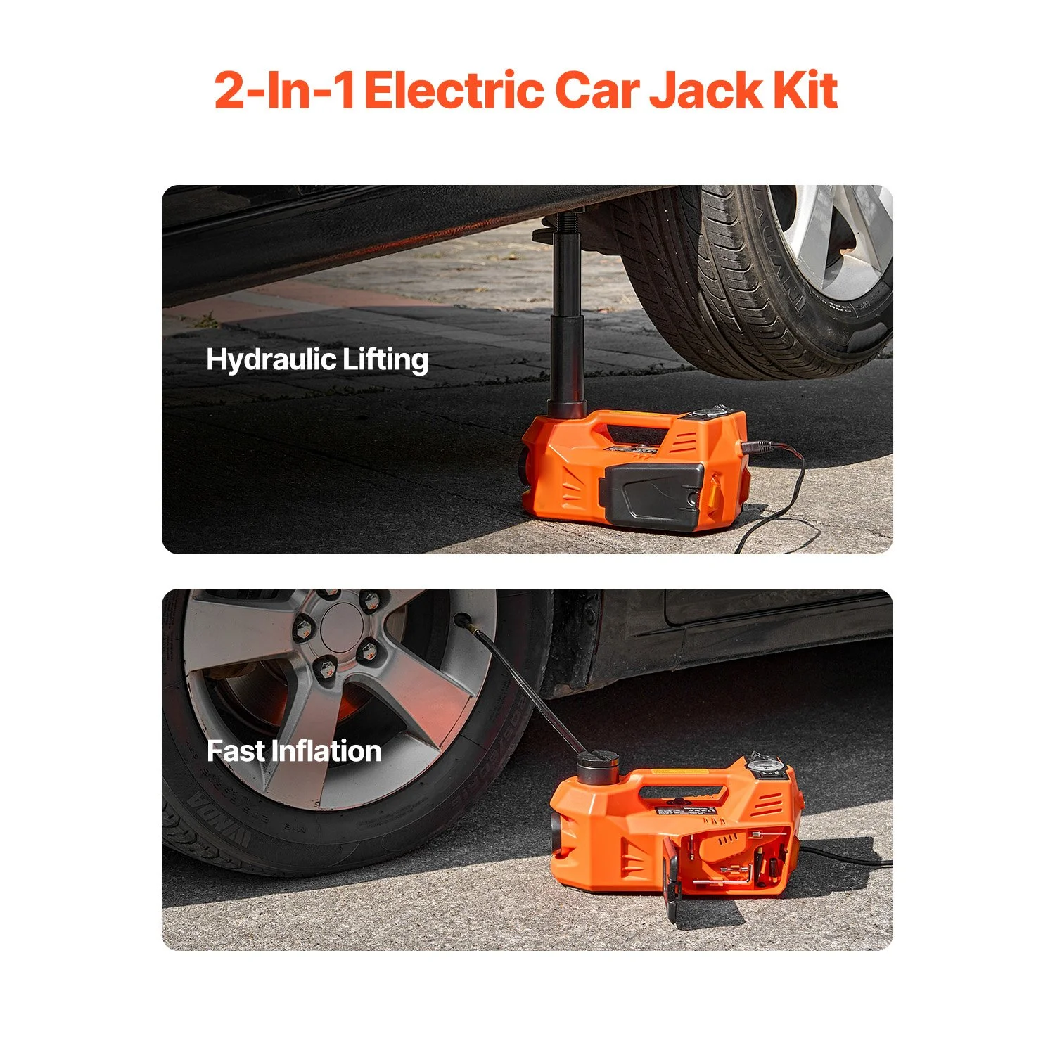 Electric 5-Ton Scissor Car Jack with Inflator & LED Light for SUV, Truck, Sedan