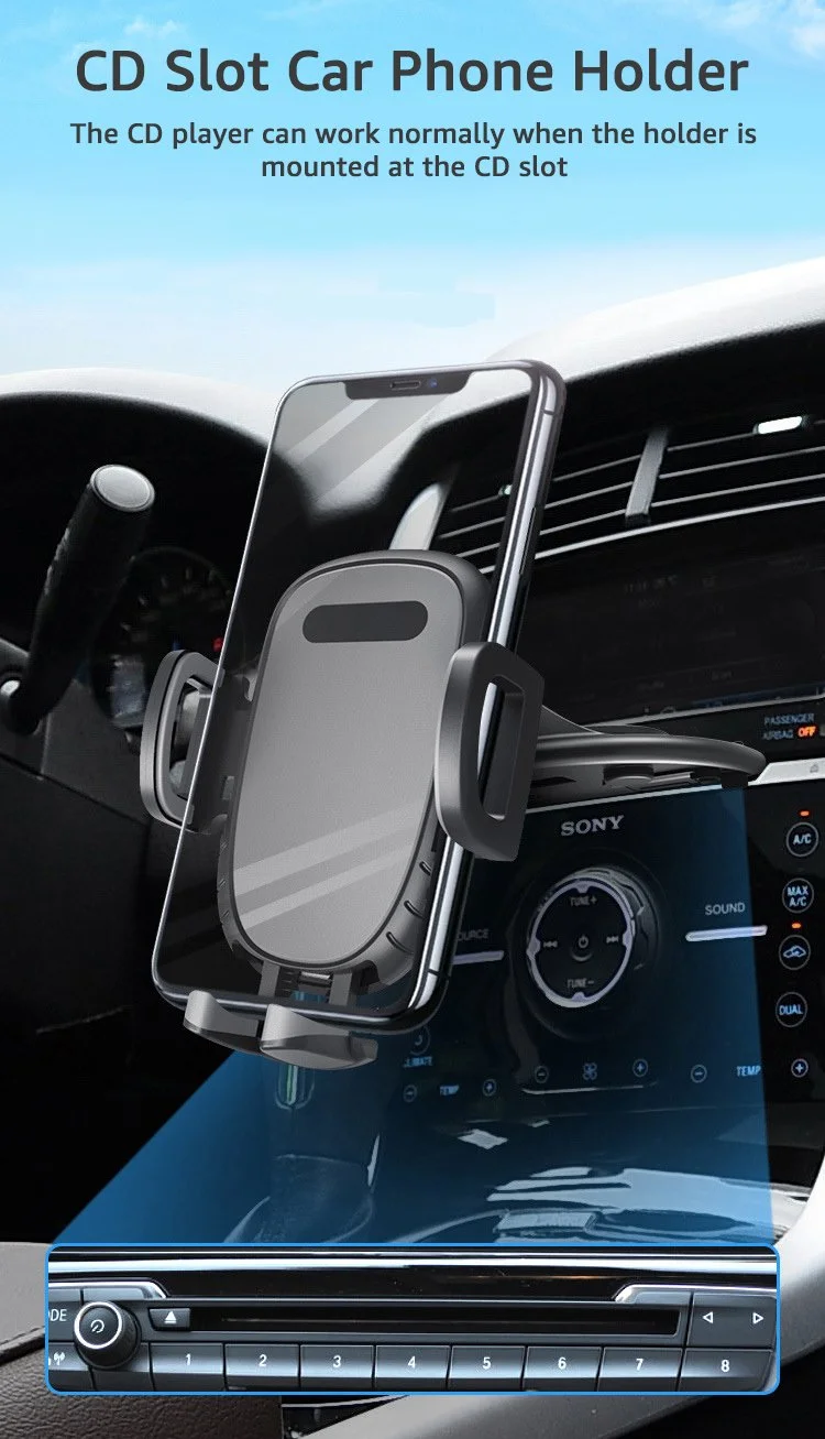 Universal CD Slot Car Phone Holder Stand - One-Touch Release & 360° Rotation
