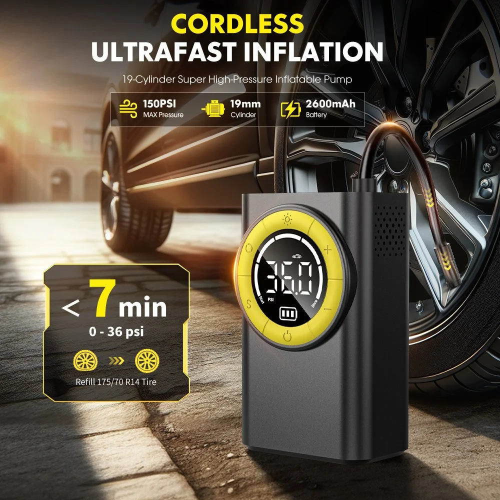 Wireless Portable Air Pump with Digital Display and LED Light