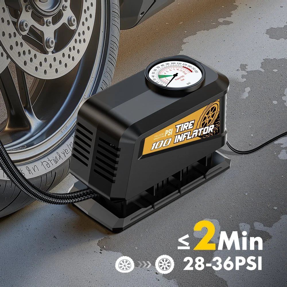 Portable 12V Tire Inflator with Mechanical Gauge