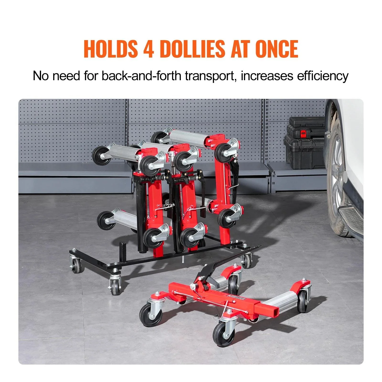 Heavy-Duty Car Dolly Storage Rack with 360° Swivel Casters, 4-Dolly Capacity