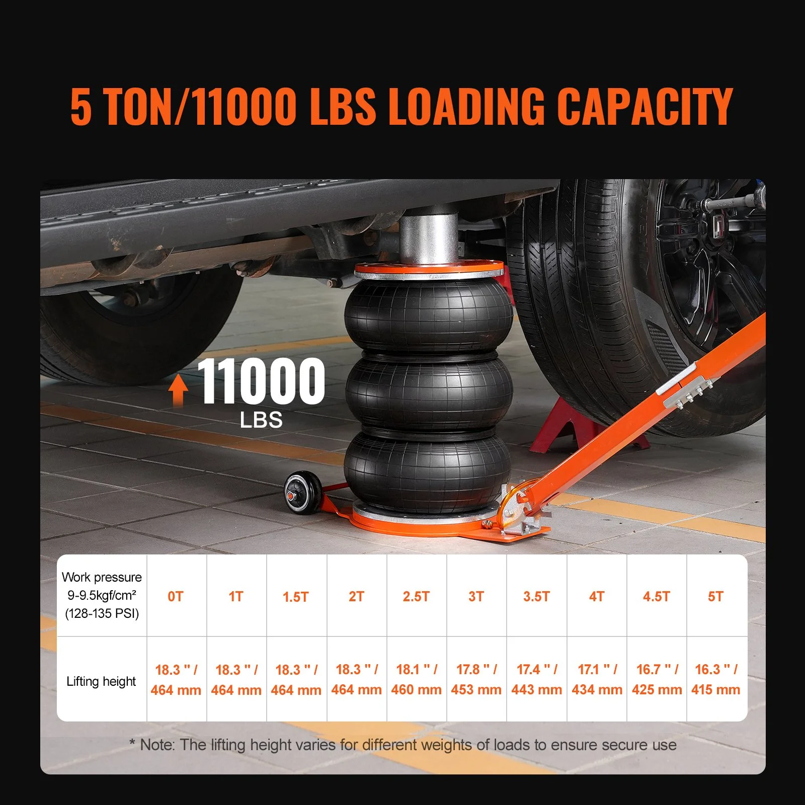 5-Ton Pneumatic Air Jack with Adjustable Handle & Non-Slip Rubber Pad