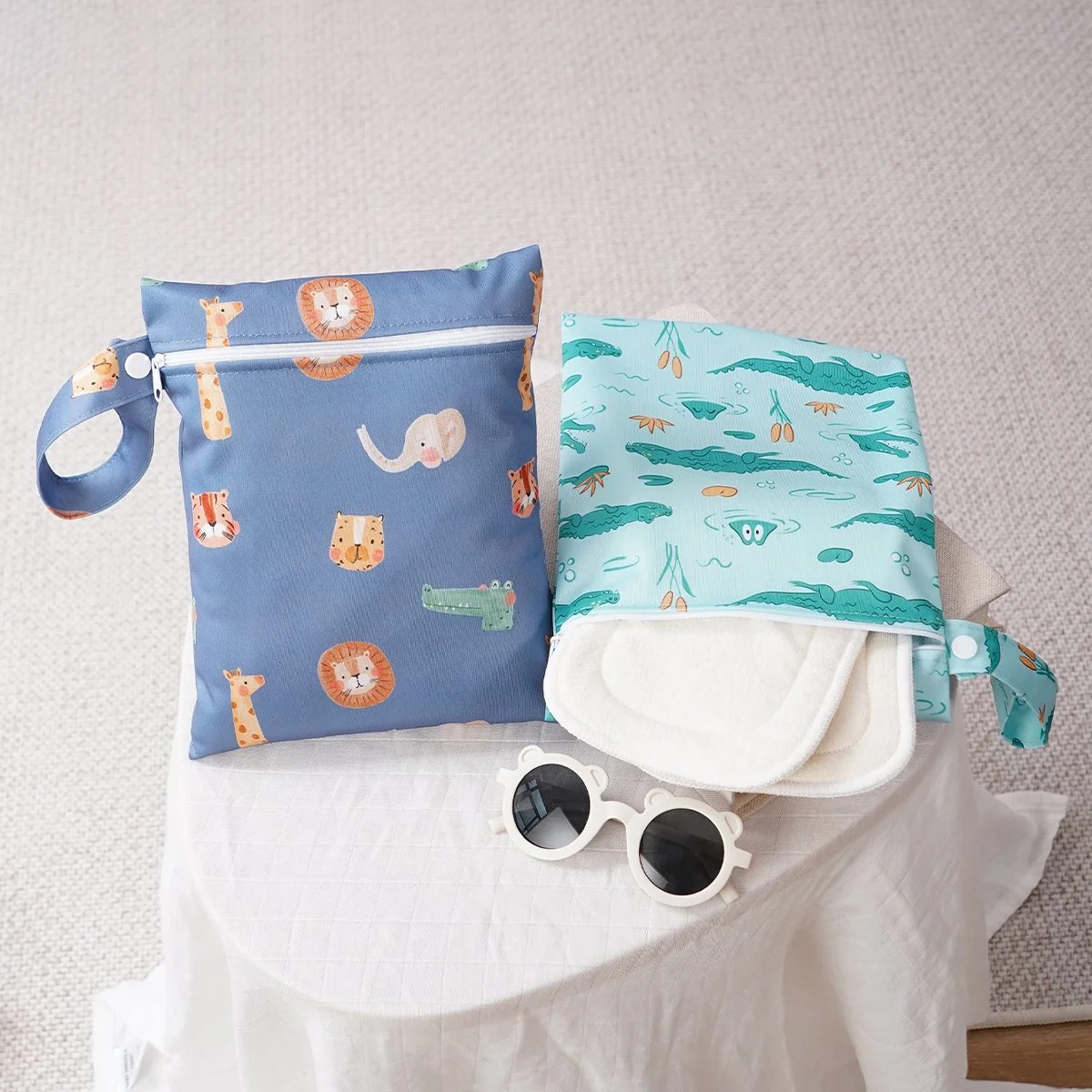 Cartoon Print Reusable Baby Wet Bag Set