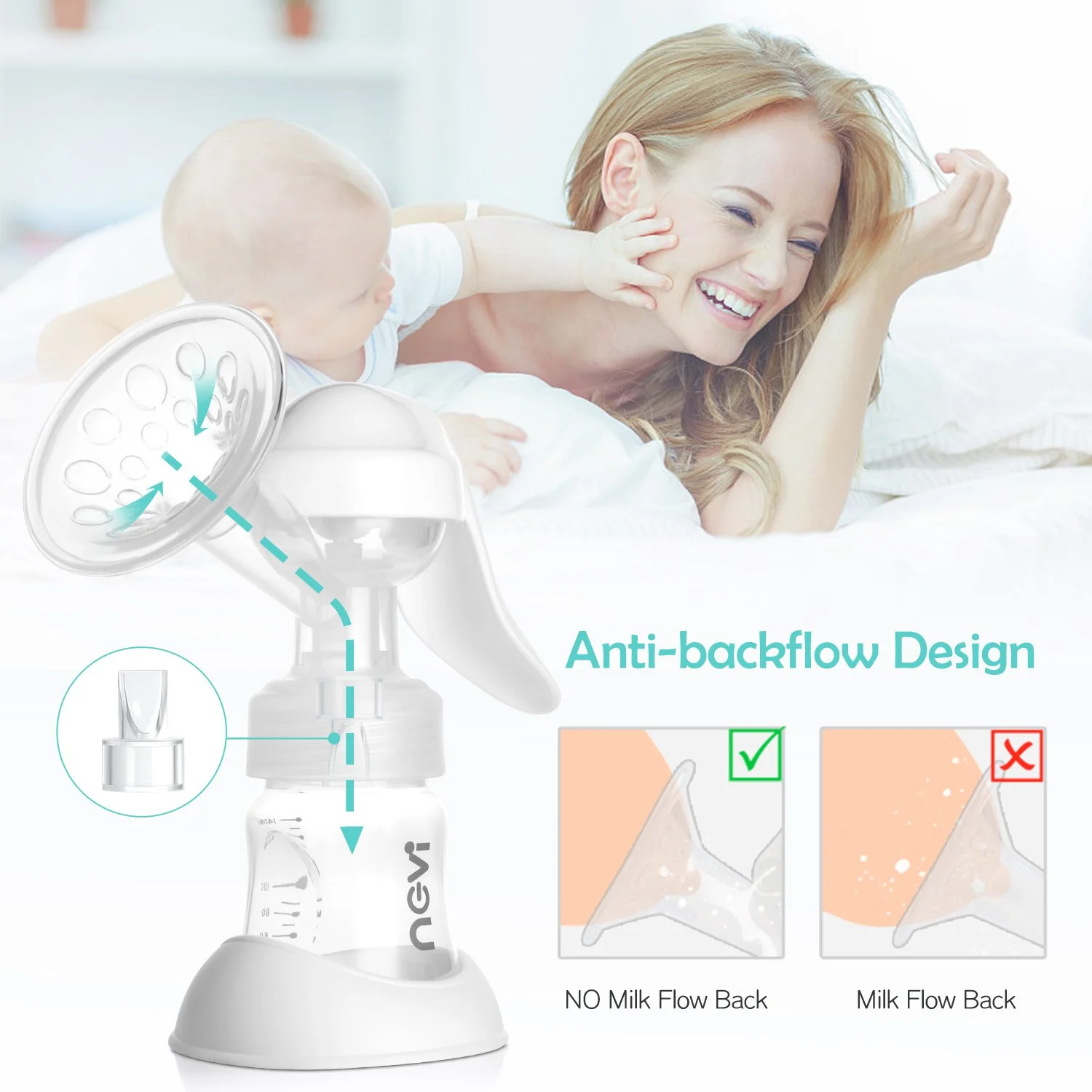 Portable Manual Breast Pump with BPA-Free 5oz Milk Bottle, Powerful Suction