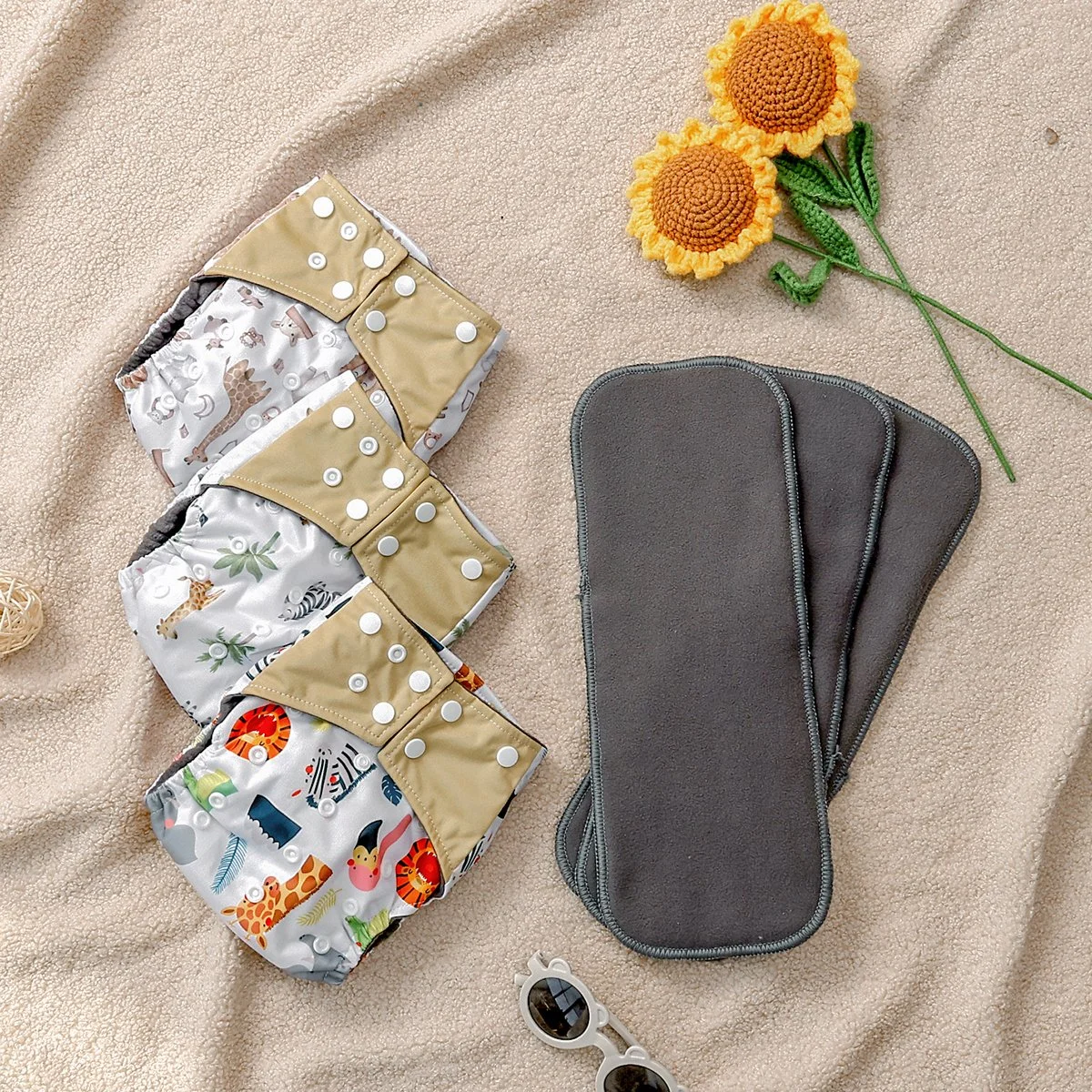 Reusable Waterproof Baby Cloth Diapers with Bamboo Charcoal Inserts