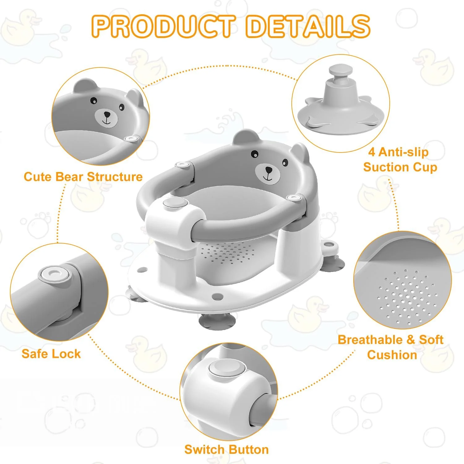 Baby Bath Seat with Non-Slip Support