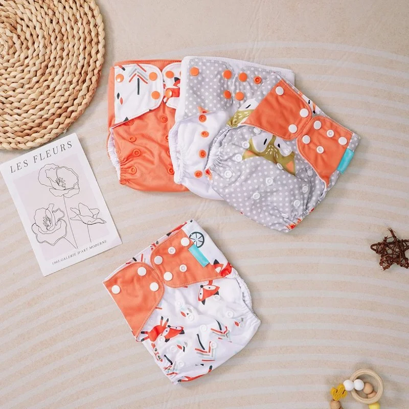 4PCS Reusable Suede Cloth Waterproof Baby Diapers for Boys and Girls (3-15kg)