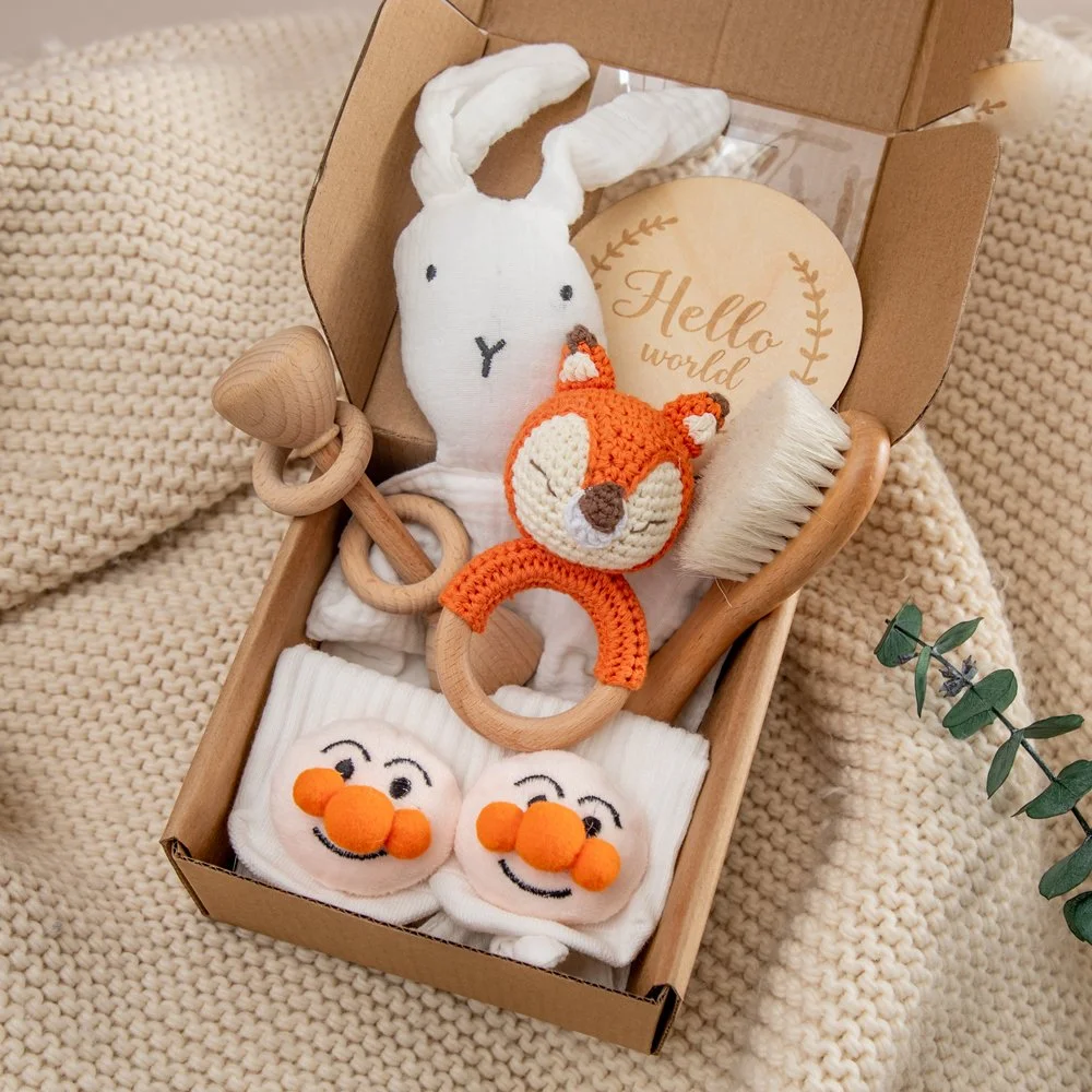 Newborn Baby Bath Set with Drool Towel, Socks, Rattle & Brush