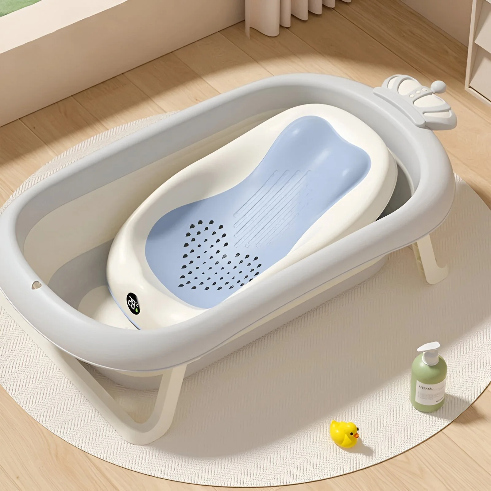 Non-Slip Baby Bath Tub with Real-Time Temperature Monitor
