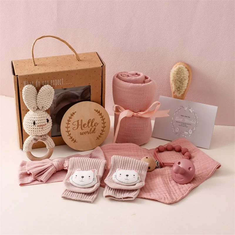 11-Piece Baby Bath Towel Set with Muslin Cloth, Bibs, Wipes & Toy