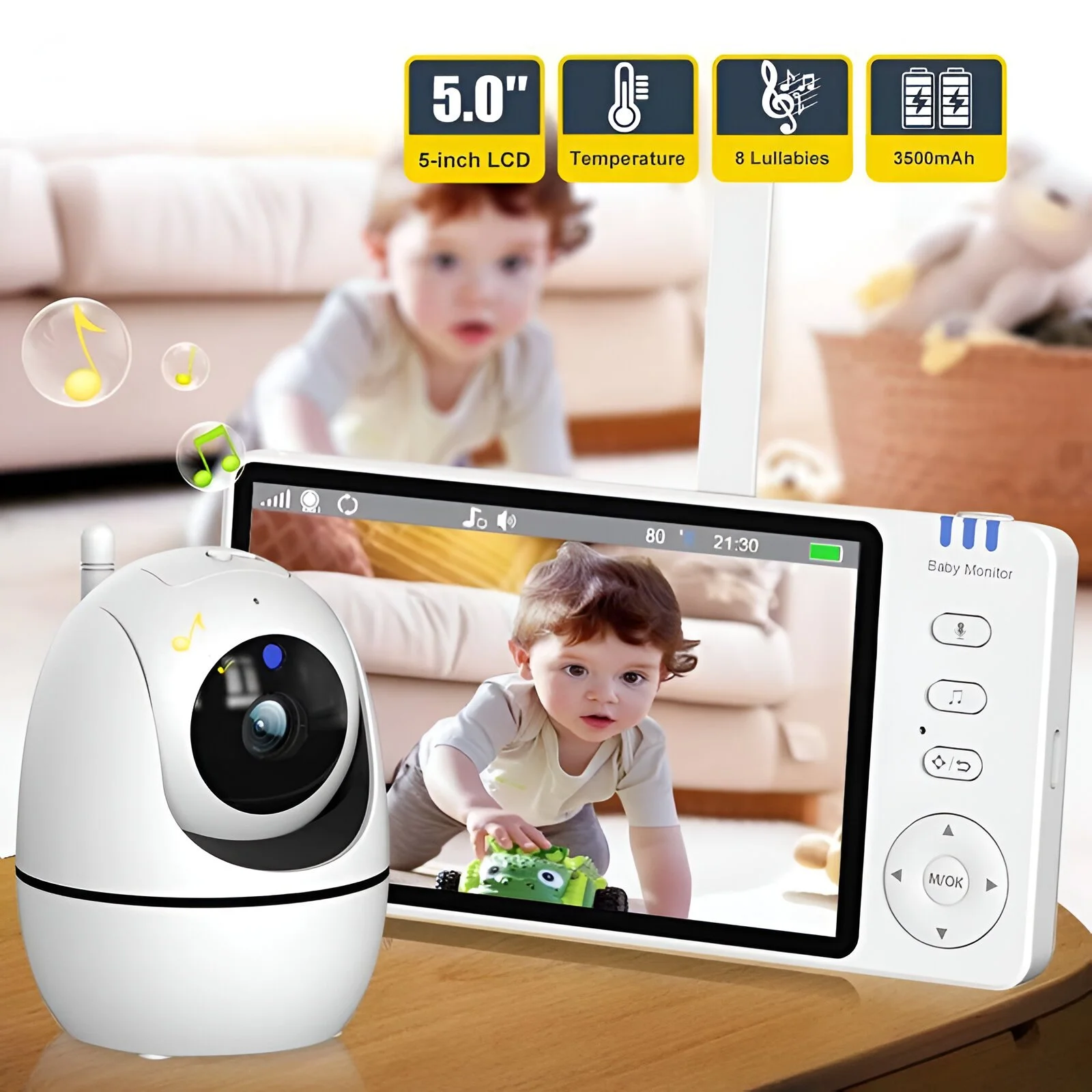 5 Inch Baby Monitor with Camera and Temperature Sensor