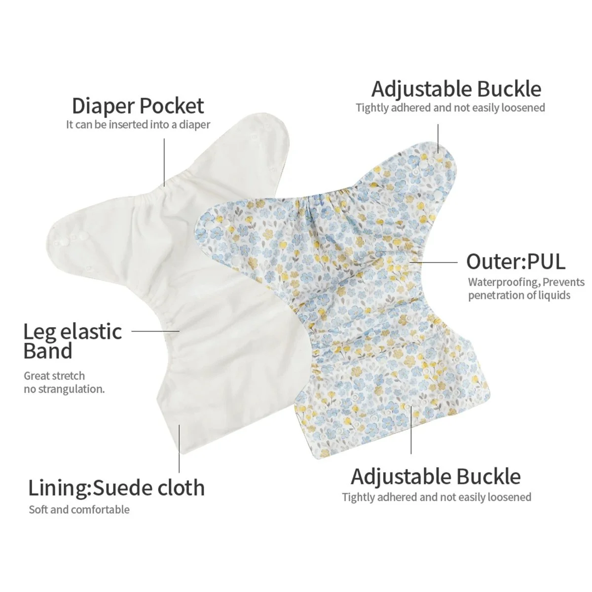3-Pack Waterproof Reusable Baby Cloth Diapers