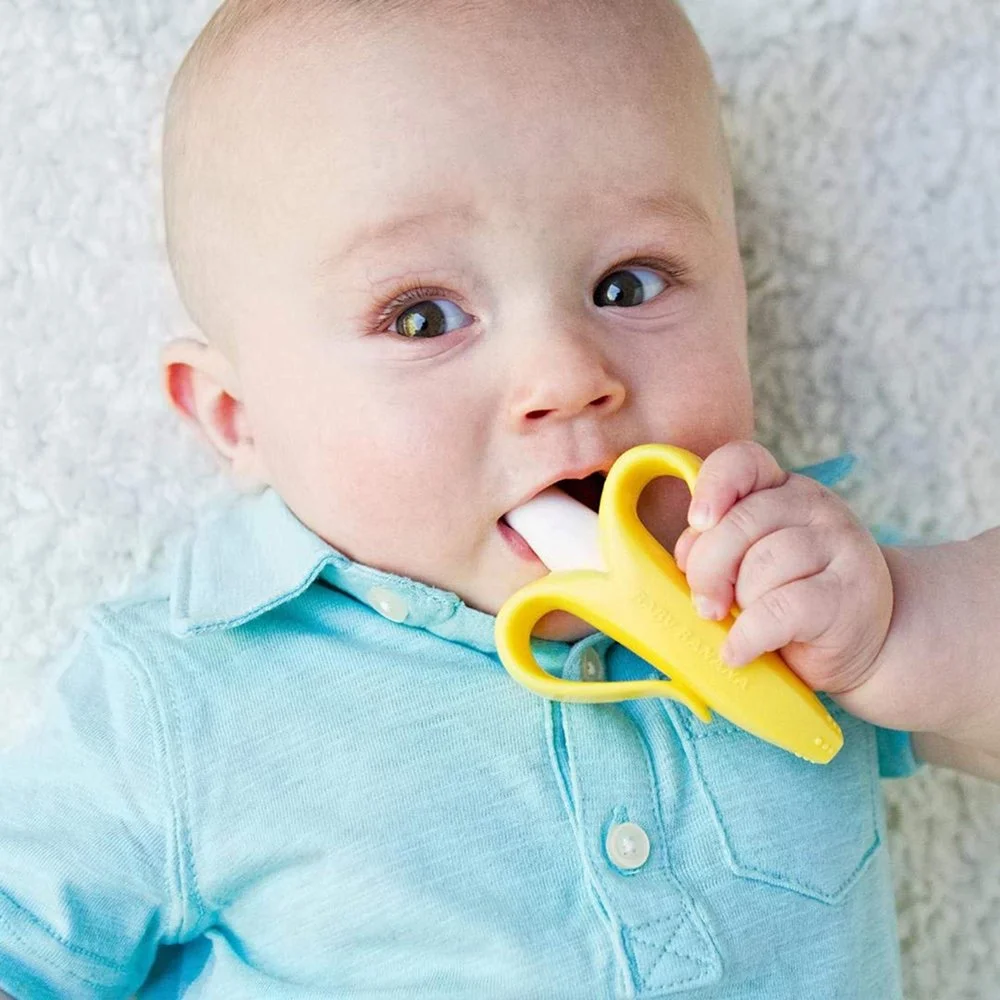 Baby Banana Shape Silicone Teether & Toothbrush