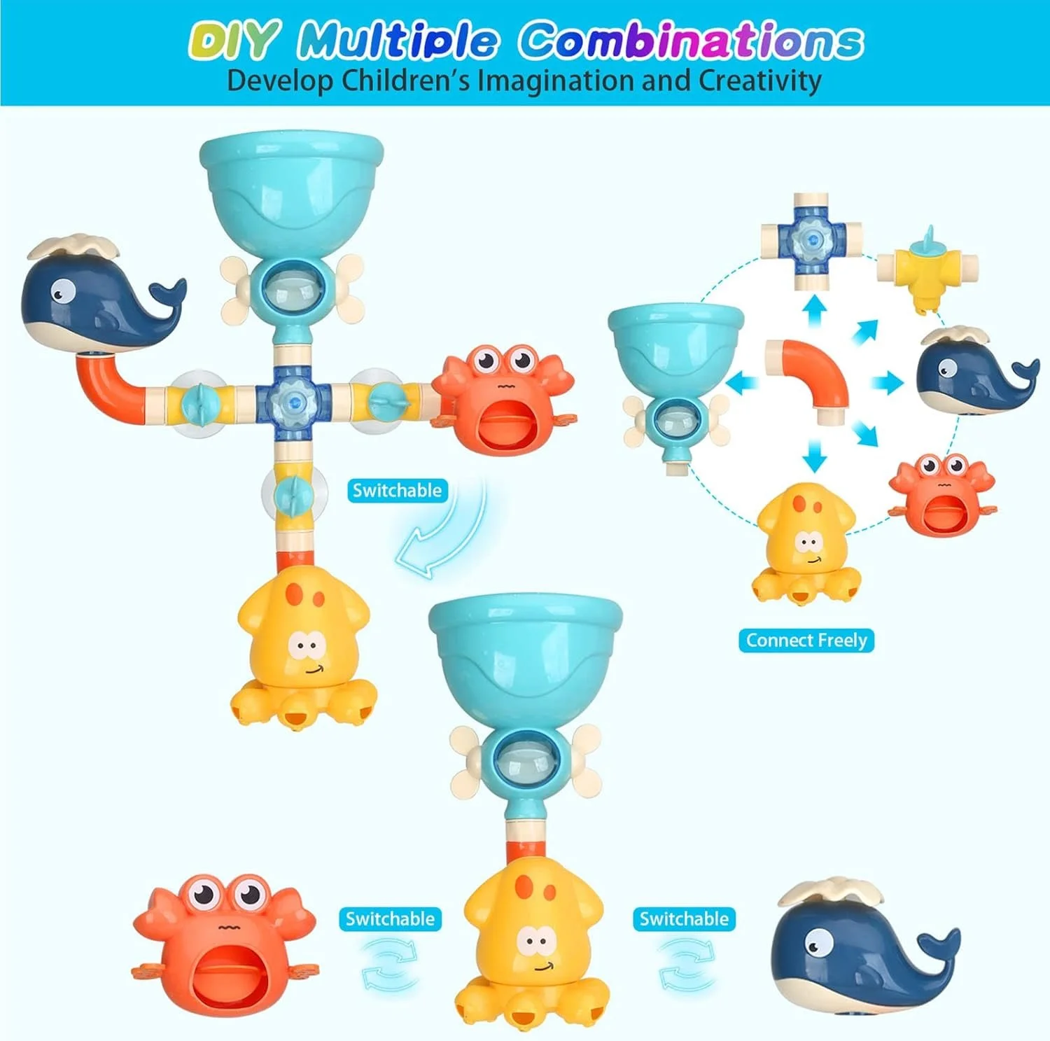 Baby Bath Toys DIY Tubes & Pipes Water Game for Toddlers