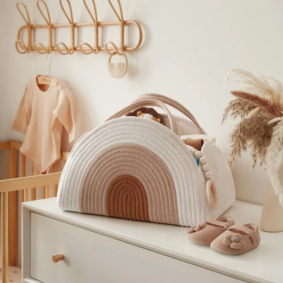 Woven Cotton Diaper Caddy Basket for Mommy Handbag & Office Use