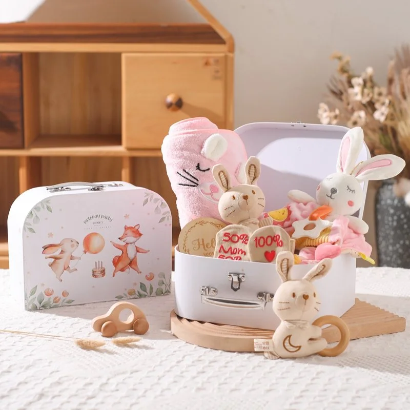 8-Piece Muslin Cotton Baby Towel & Blanket Set – Pink Bunny Baby Shower Gift