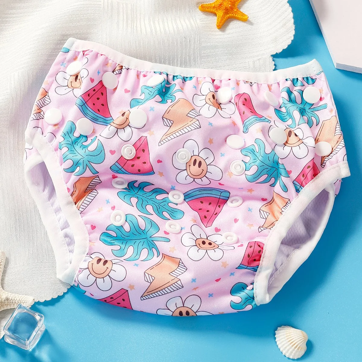 Adjustable Reusable Baby Swim Diaper with Cute Print for 11-26 lbs