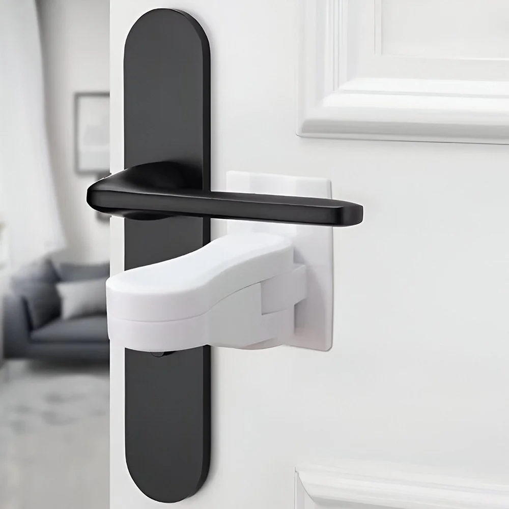 Child Safety Door Lever Lock – 2-Pack, No Drill, Hidden Button Design