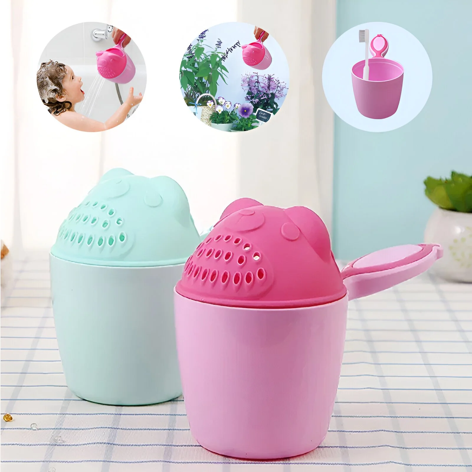 Baby Shampoo Cup Cute Bear Design - Multifunctional Toddler Shower & Bath Tool