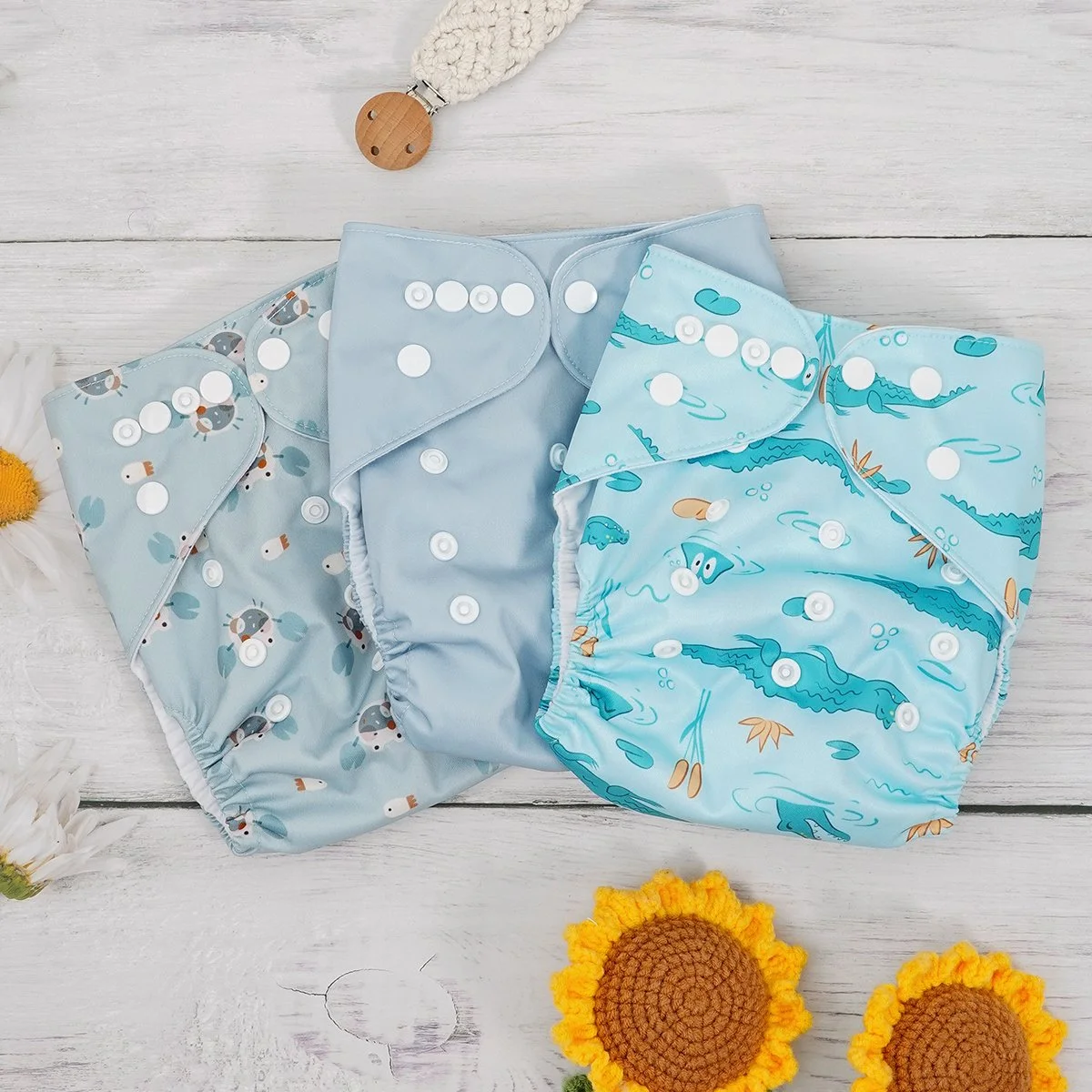 3PCS Reusable Pocket Diaper Set with Suede Cloth Inner - Adjustable, Absorbent & Eco-Friendly
