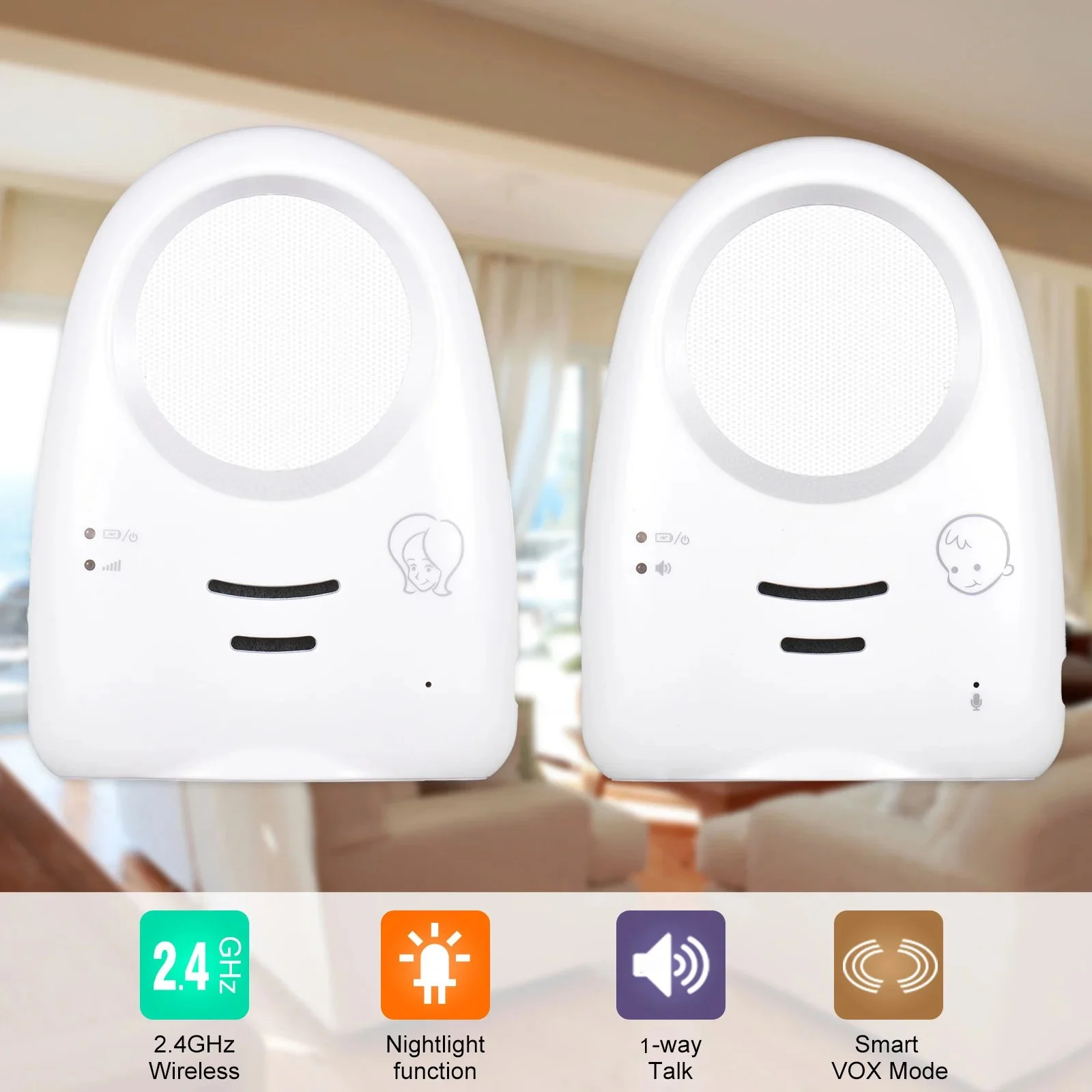 2.4GHz Wireless Digital Audio Baby Monitor with Cry Detection & Nightlight