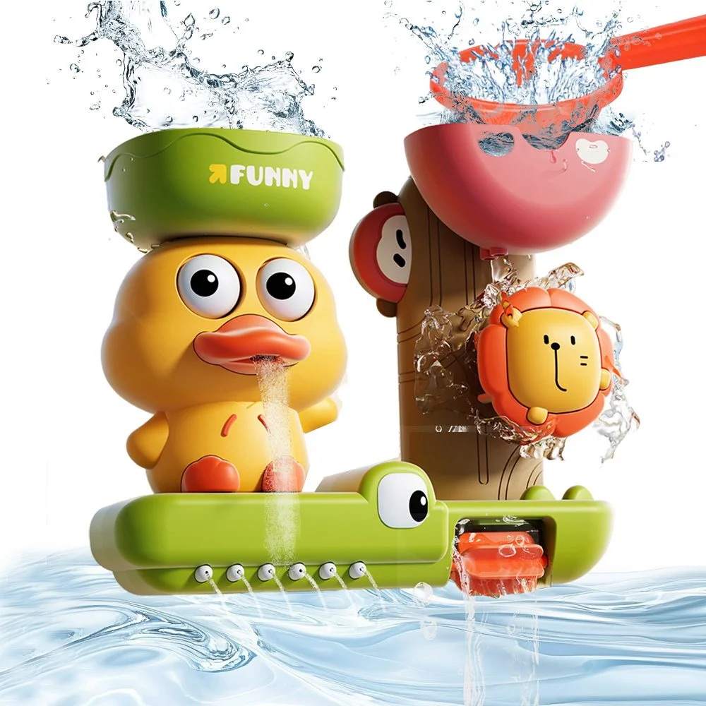 Baby Bath Waterwheel Toy with Duck & Lion – Fun Suction Cup Shower Playset