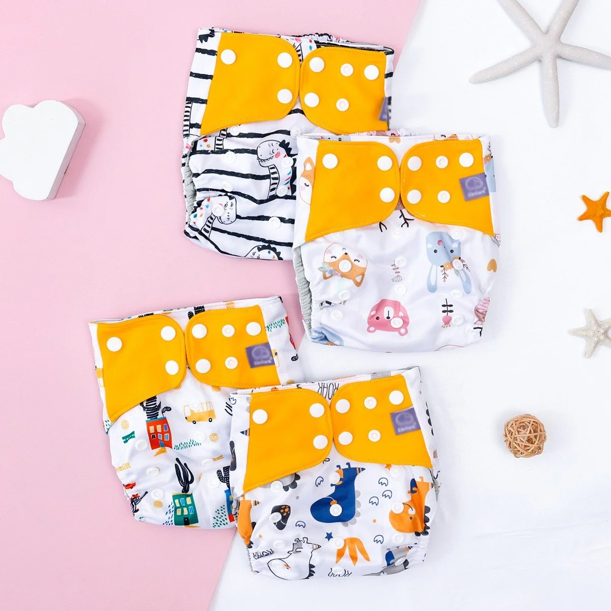 4PCS Waterproof Washable Baby Cloth Diapers Set