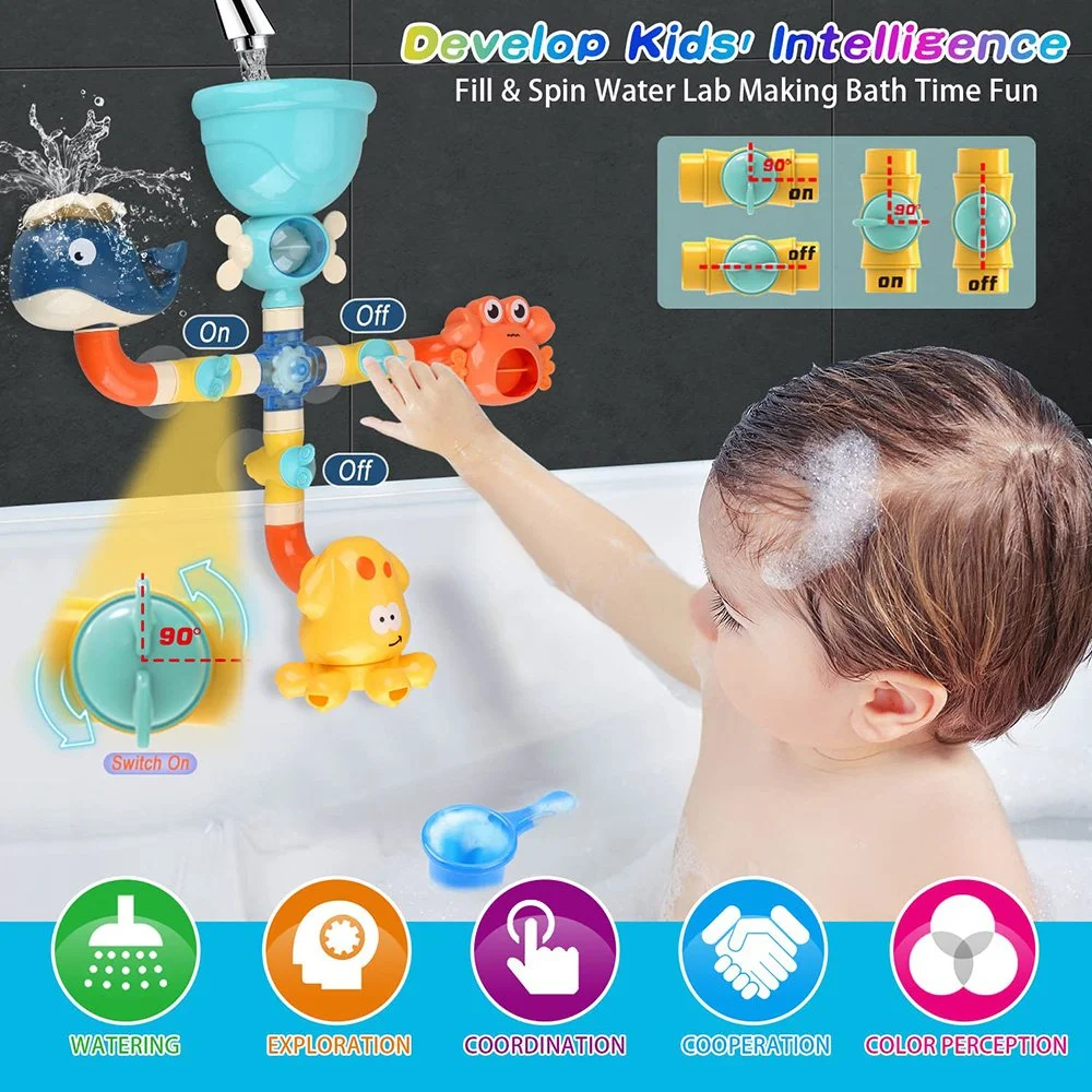 Colorful DIY Bath Time Water Toy Set for Toddlers - Fun Water Spraying Bath Tub Game
