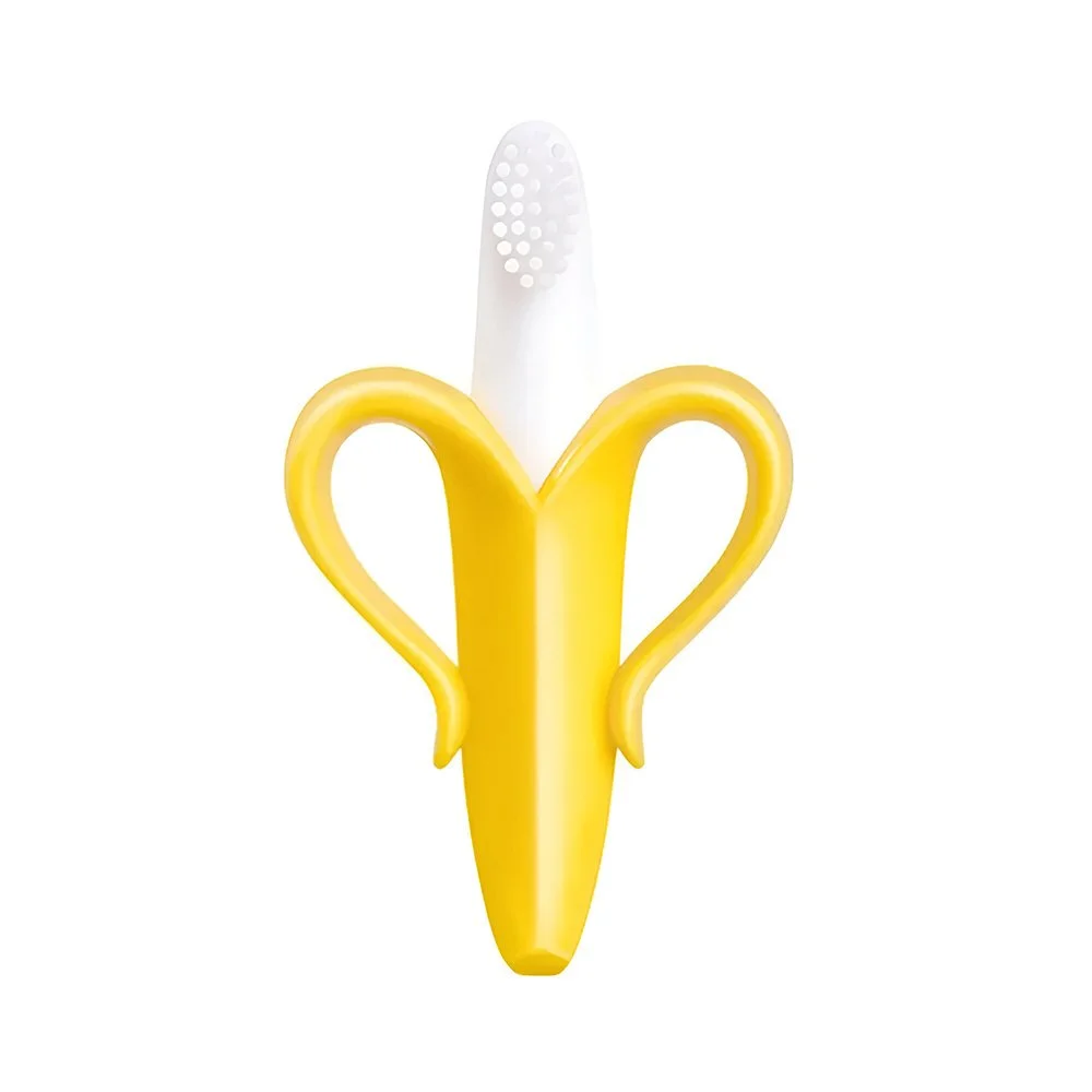 Banana Baby Teething Toy & Training Toothbrush – Silicone, BPA-Free, 4-Pack