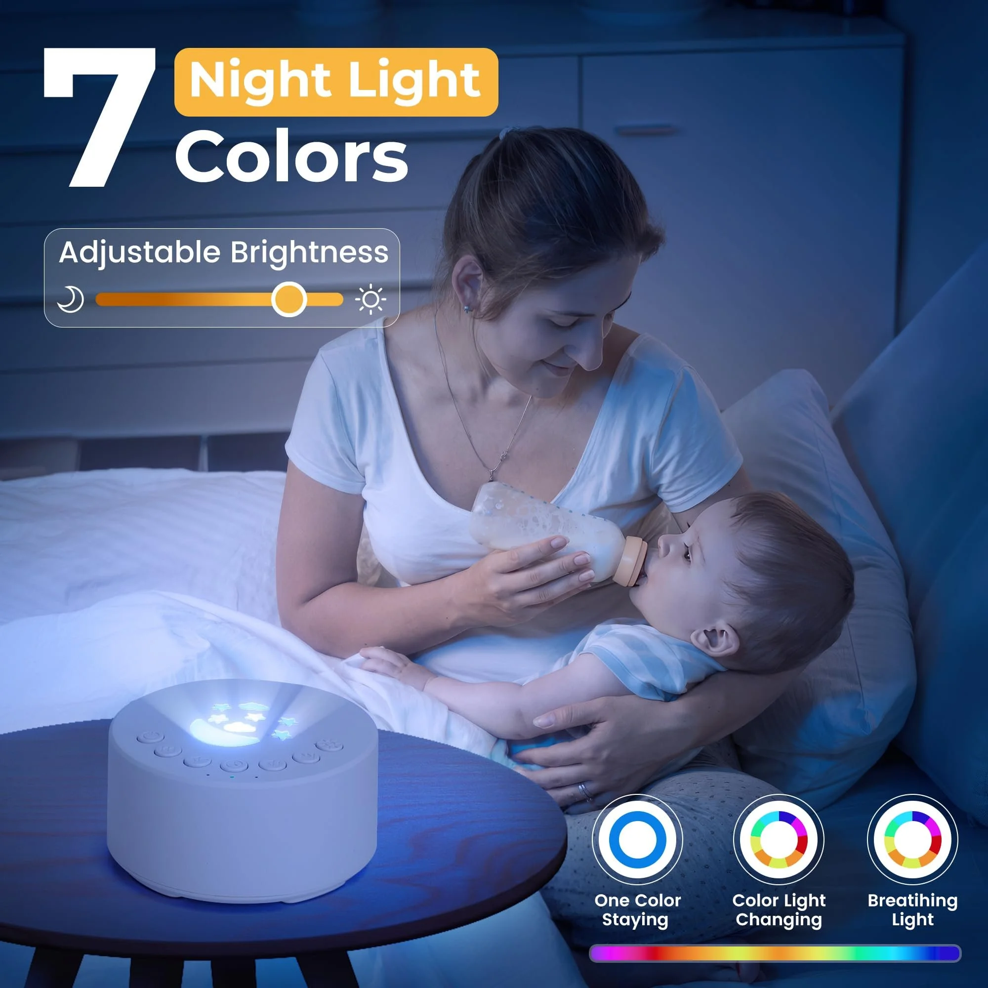 White Noise Machine with 18 Soothing Sounds & 7-Color Night Light