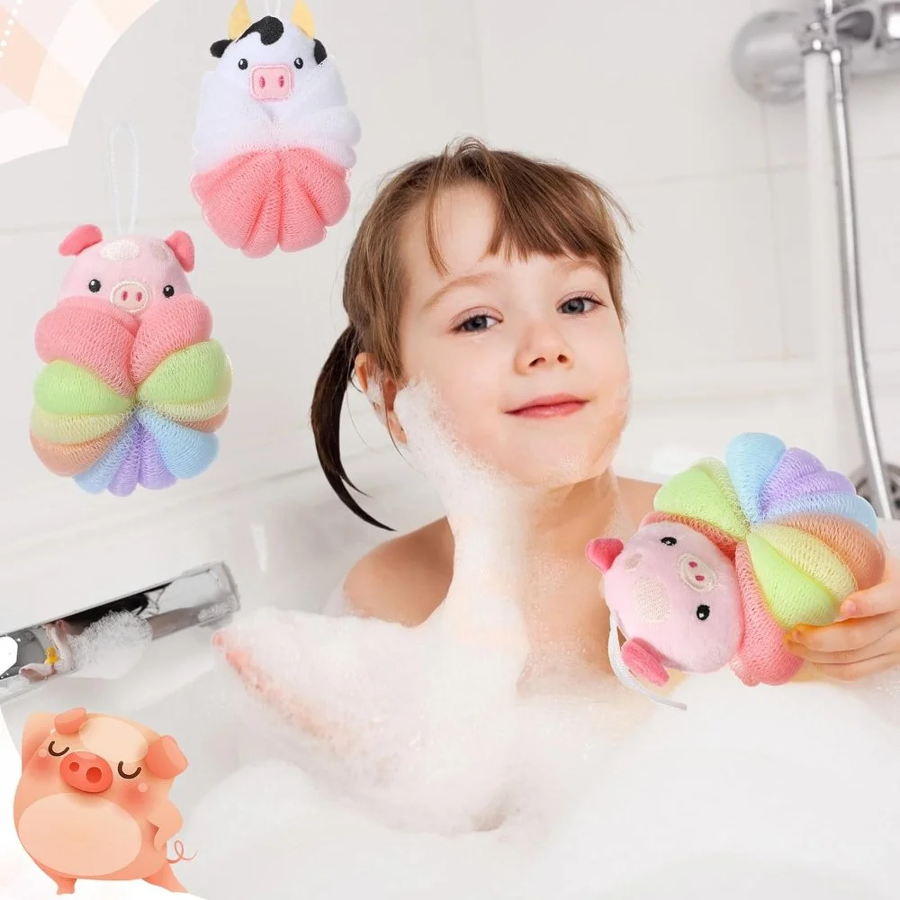 2 Pcs Kids Animal Bath Loofahs - Cute Cartoon Bath Sponges for Toddlers