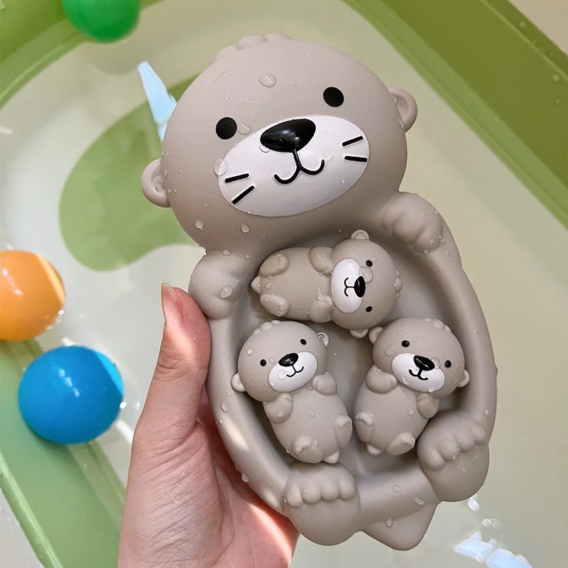 Floating Otter Bath Toy Set – 1 Mom Otter & 3 Baby Otters for Toddlers
