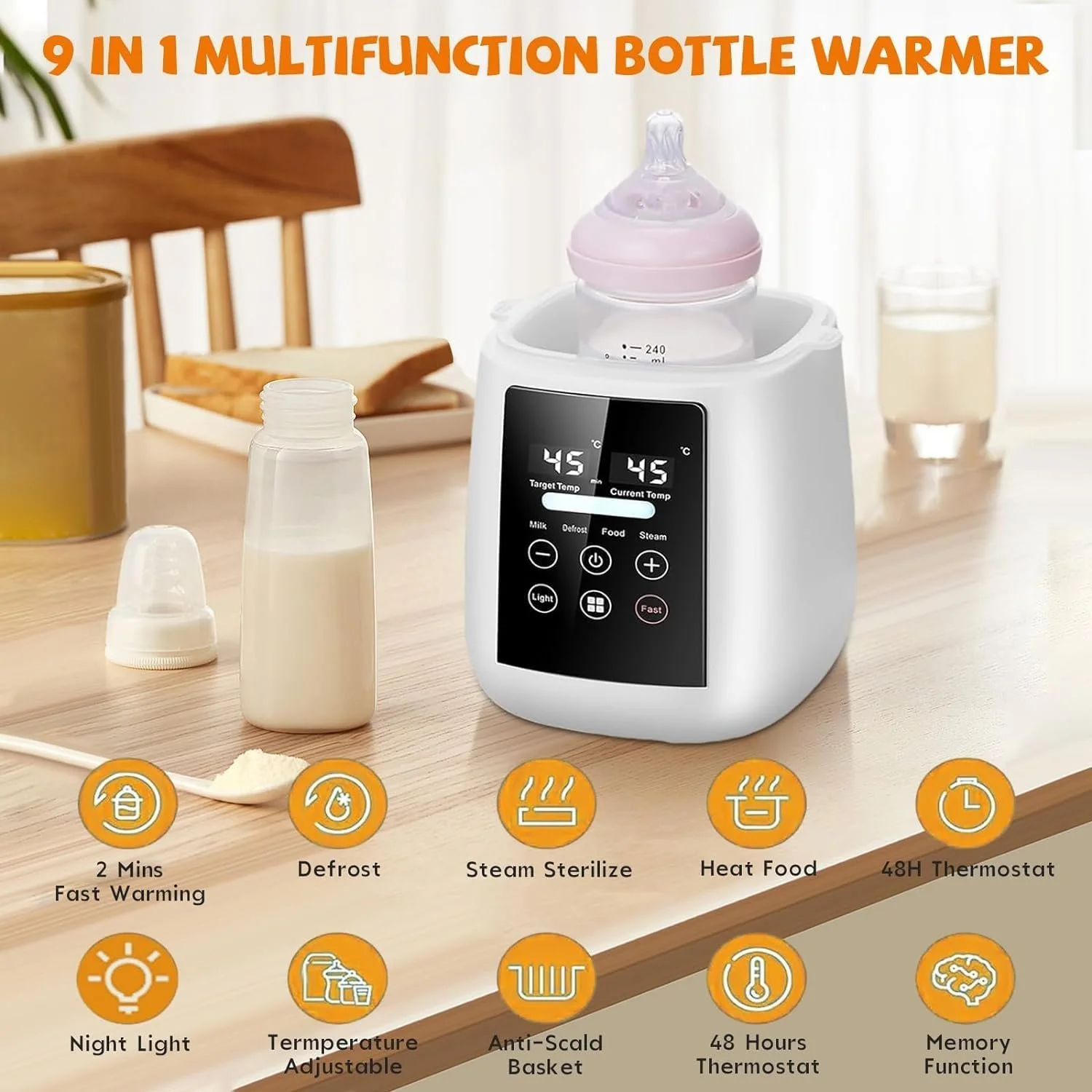 6-in-1 Baby Bottle Warmer and Sterilizer with LCD Display