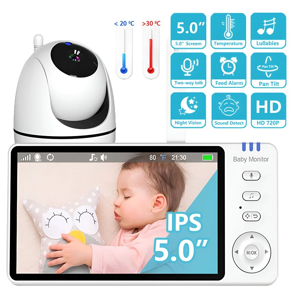 5" Wireless Video Baby Monitor with Camera, Night Vision & 2-Way Audio