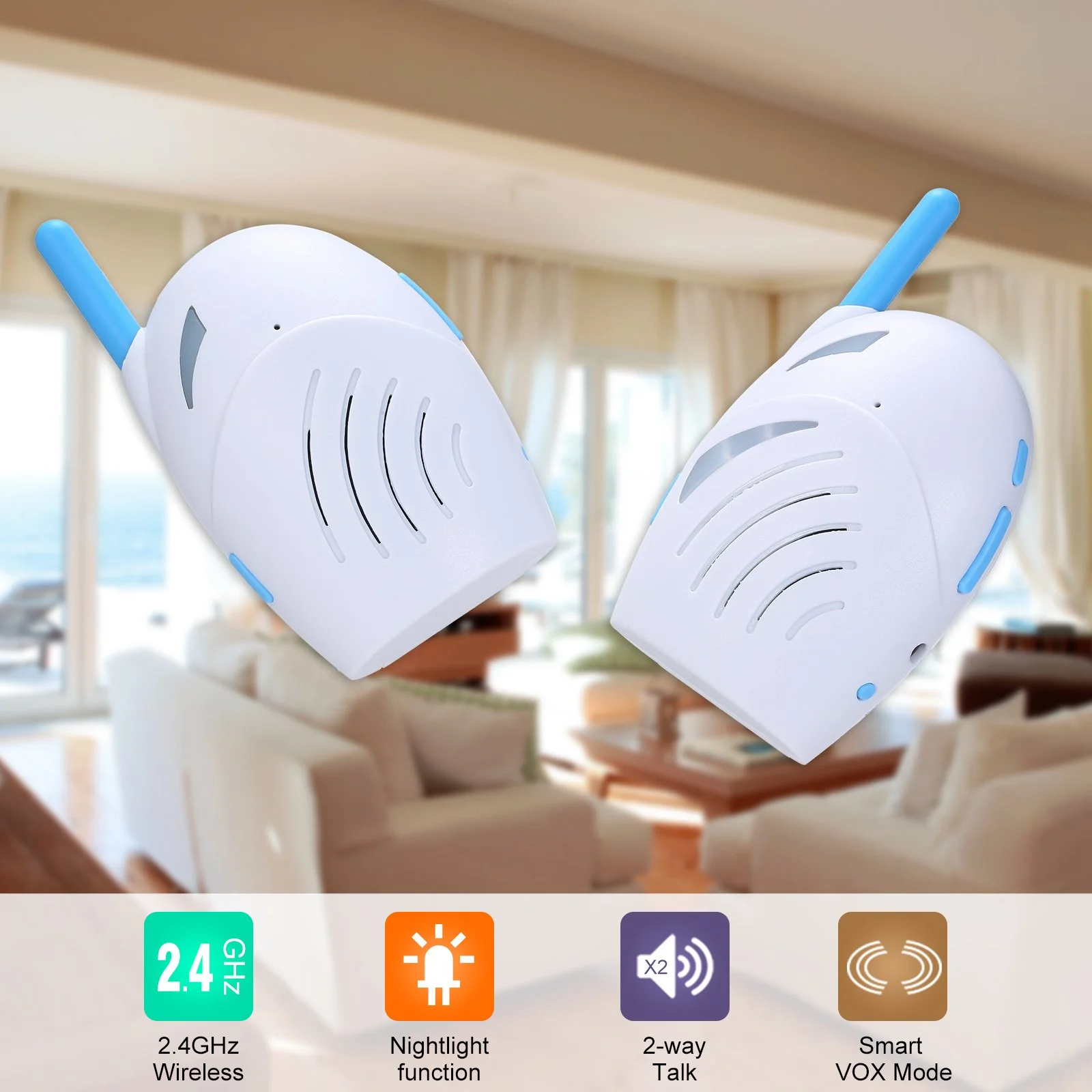 Wireless Audio Baby Monitor with Two-Way Talk and Cry Detection