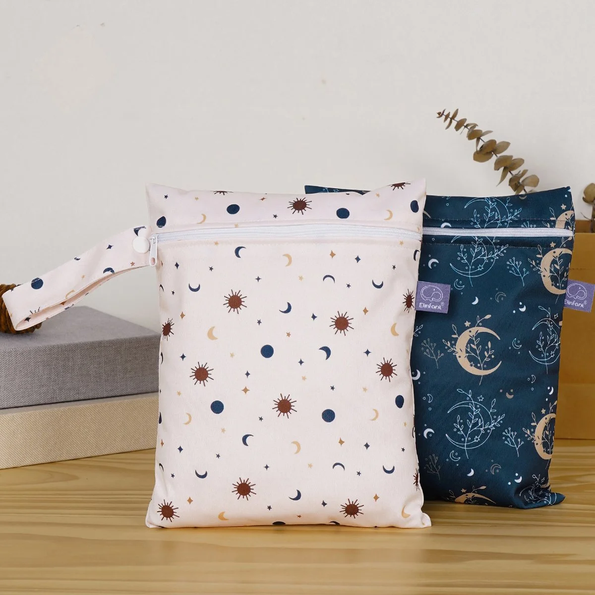 2PCS Mini Waterproof Wet Bags for Diapers, 7x10in Reusable PUL Travel Pouch Set