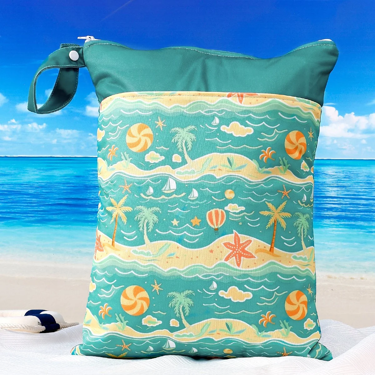 Large Waterproof Wet Dry Diaper Bag with Dual Zippers, 12x18in Travel Stroller Pouch
