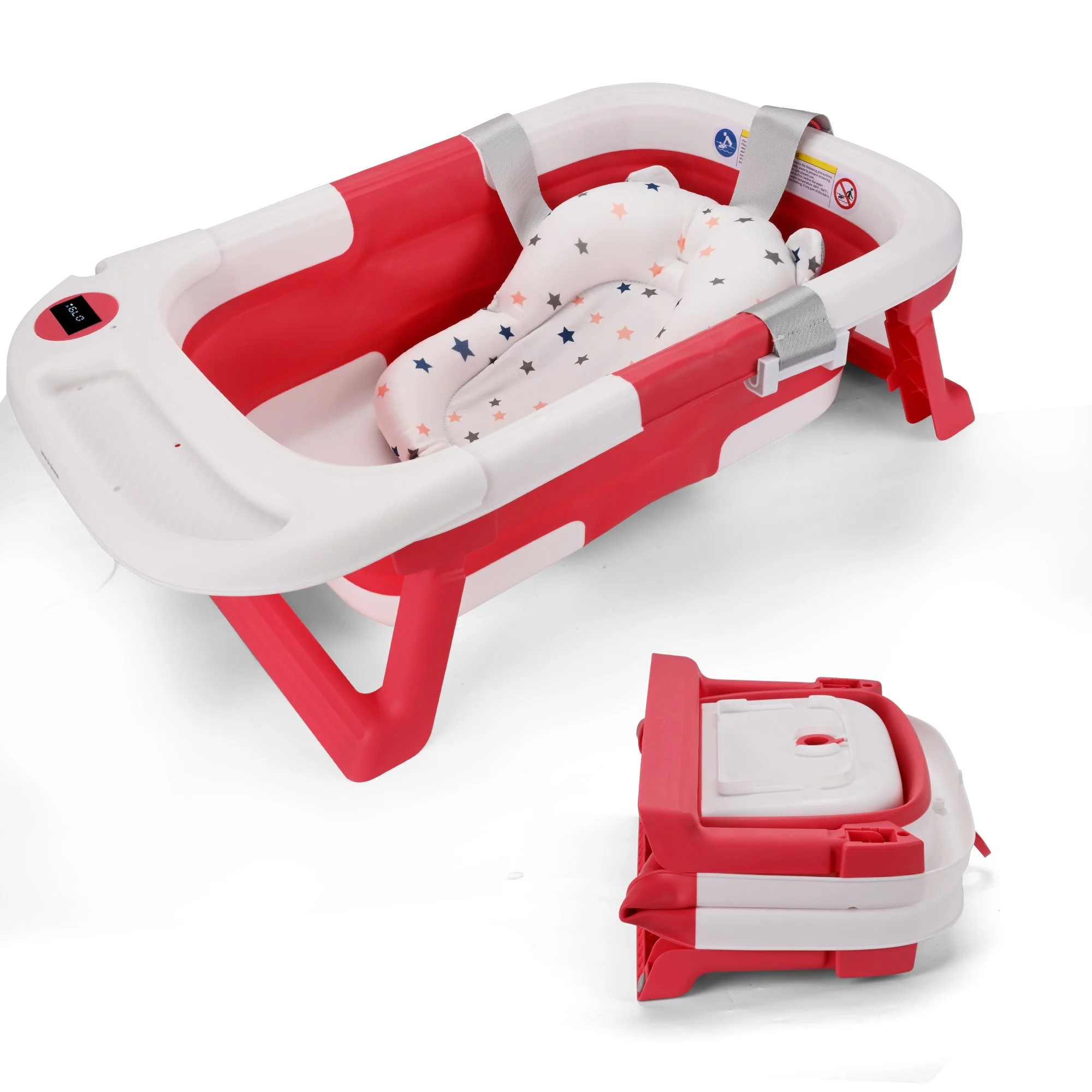Foldable Baby Bathtub with Cushion & Thermometer – For Newborn to 36 Months