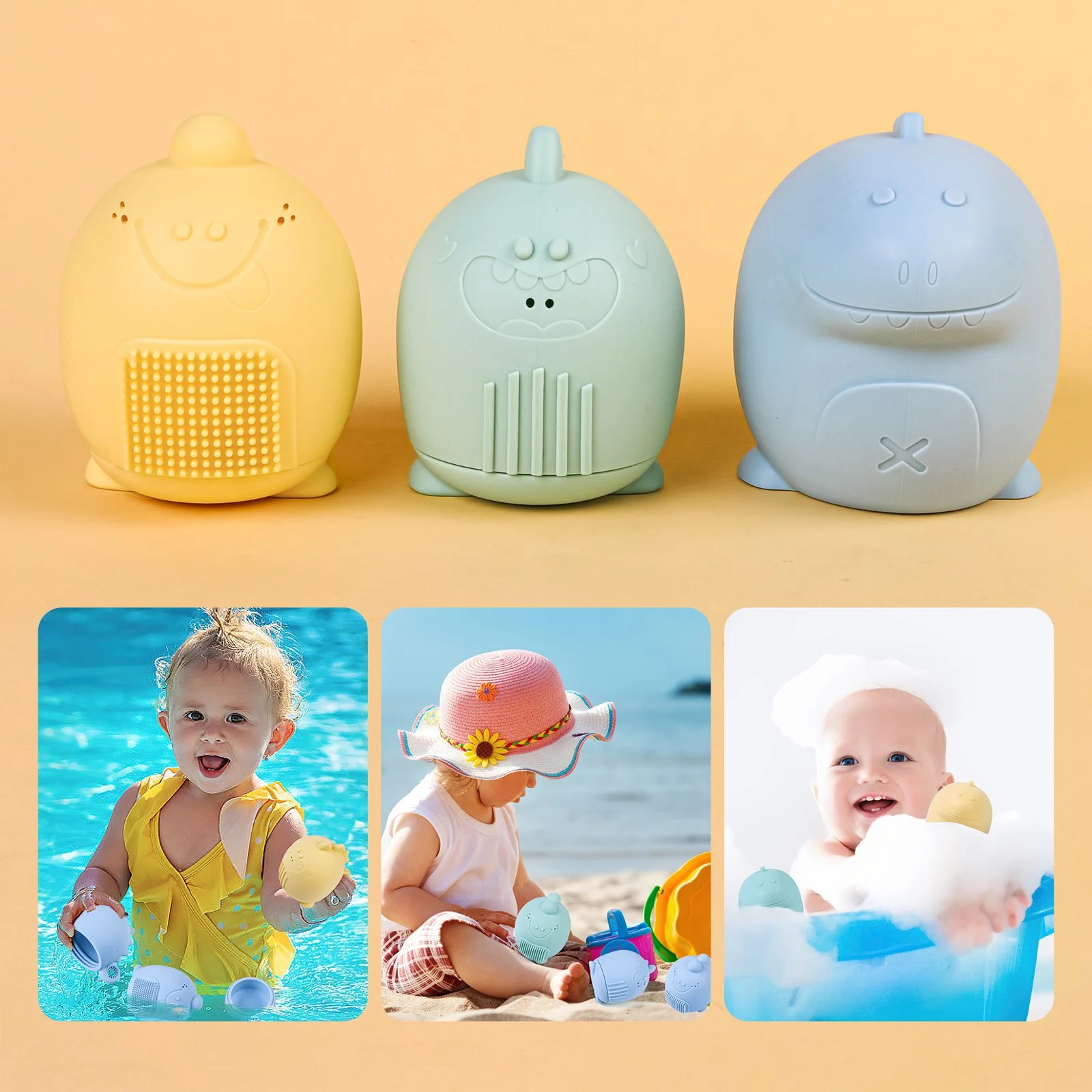 3-Piece Baby Bath Toy Set with Suction Cups - Water Fun for Kids