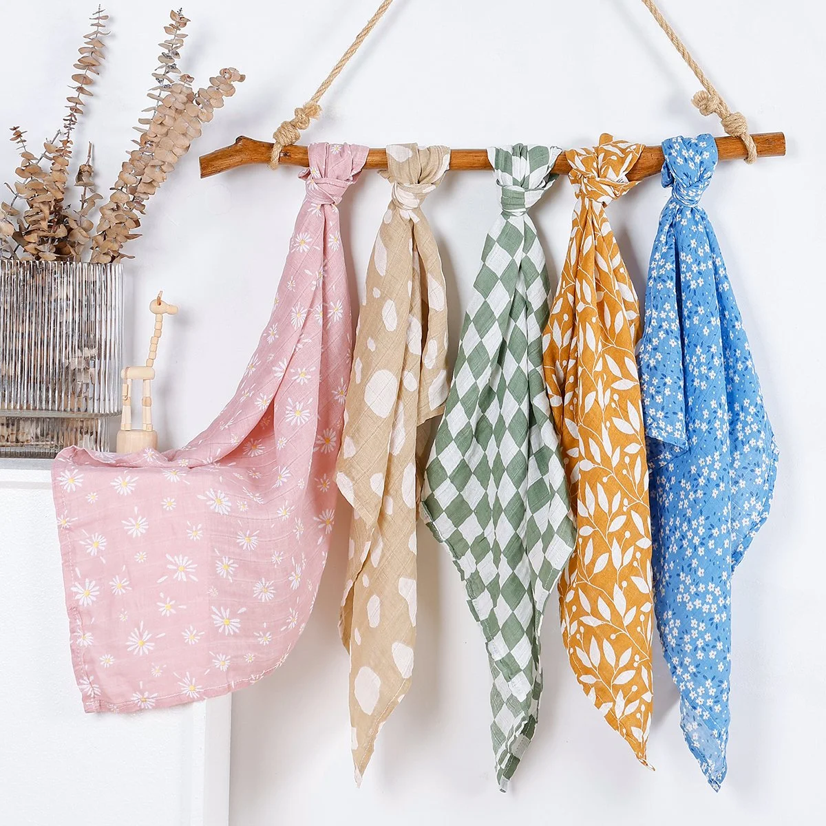 5-Pack Soft Cotton Muslin Baby Burp Cloths & Swaddle Blankets