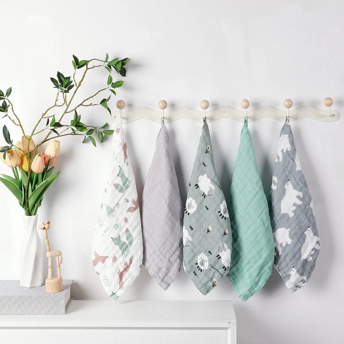 Soft Baby Muslin Washcloths 5 Pack – Bamboo Cotton Face & Bath Towels