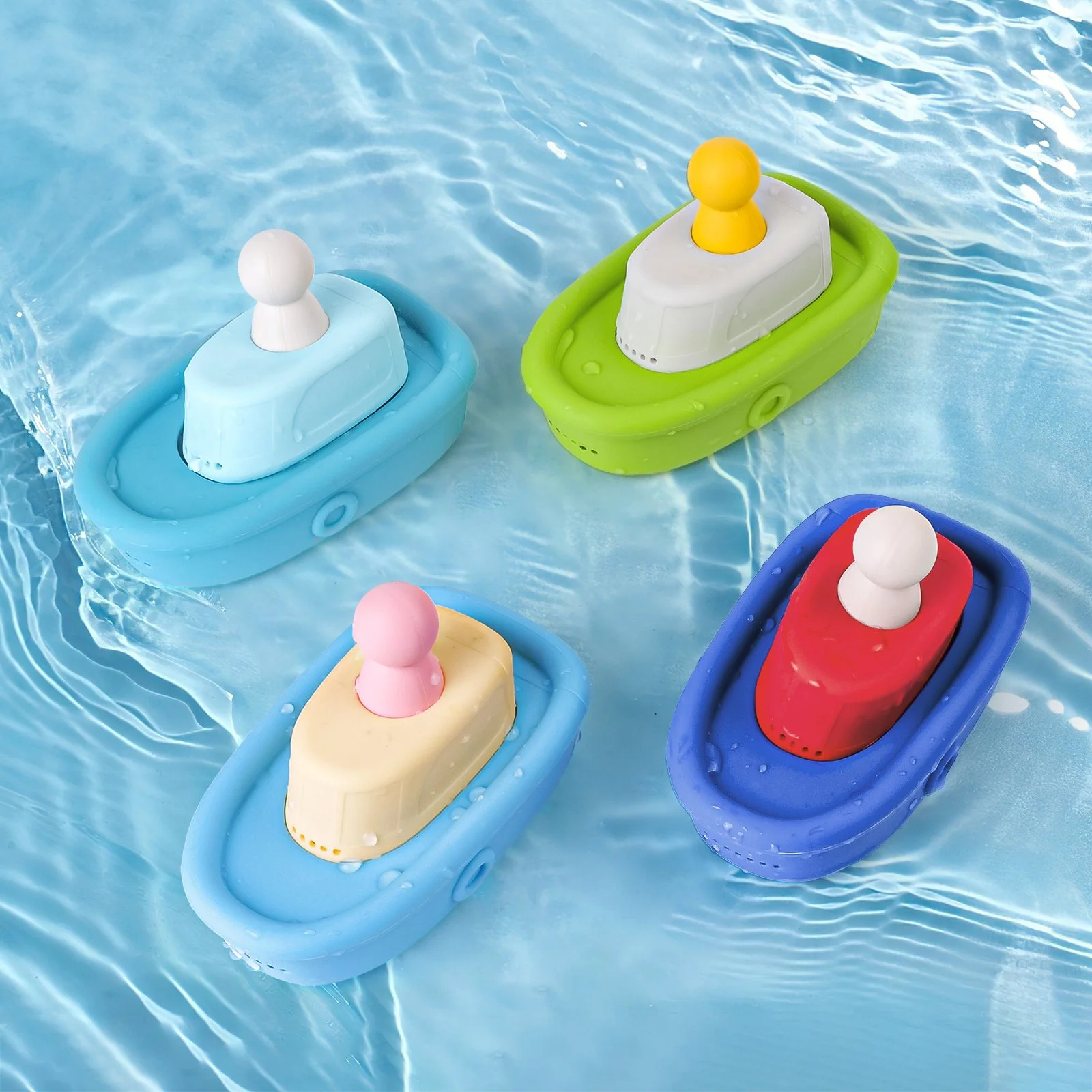 Colorful Baby Bath Stacking Boat Toy with Folding Cups for Early Learning