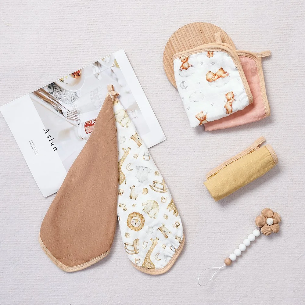 Digital Print Bamboo Cotton Muslin Face Towel - Cute Feeding Bibs